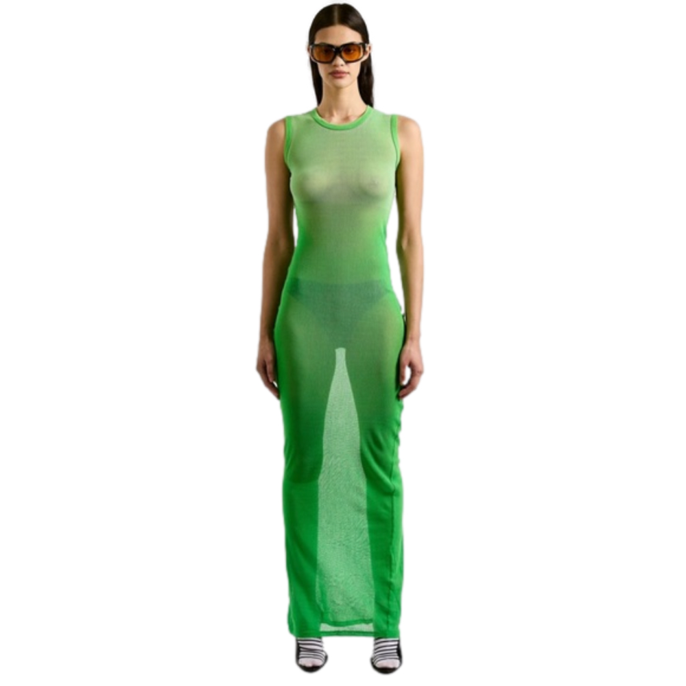 Cotton Citizen Small Rio Maxi Dress Electric Lime Cast Sheer